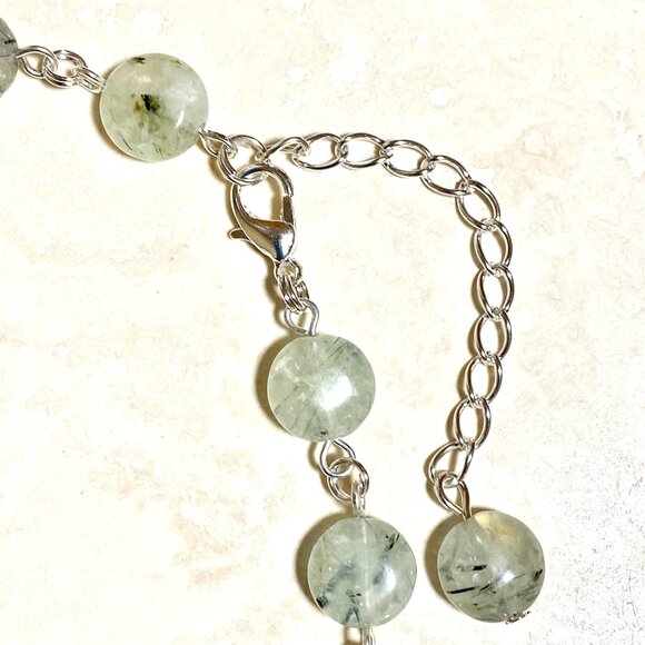 2/$20, Pale Green Prehnite Bracelet, Genuine Gemstone + Paw Print Heartbeat - Picture 11 of 11